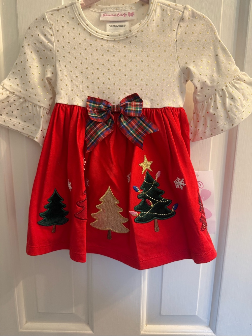 Bonnie Baby 3-6M NWT Christmas Tree Plaid Bow Holiday Dress